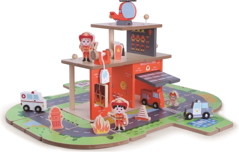 2Kids Toys stație de pompieri din lemn 2 în 1