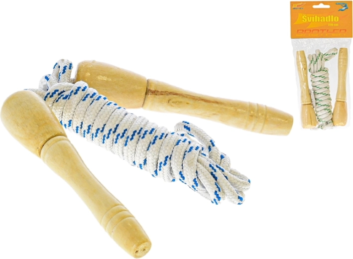 Coardă de sărit 270 cm cu mânere din lemn, 2 culori