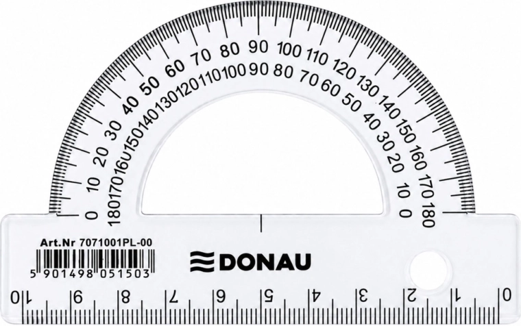Raportor școlar DONAU transparent 180° 10 cm - 1 bucată