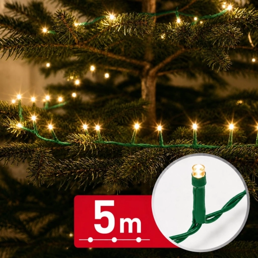 Ghirlandă luminoasă LED de 5 m cu 100 de LED-uri alb cald