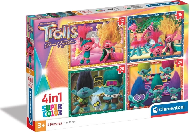 Puzzle 4în1 TROLLI SuperColor (12–24 piese) – CLEMENTONI
