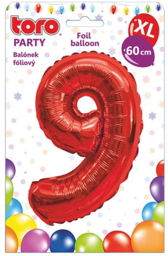 Balon din folie TORO XL cifră 9, 60 cm, roșu