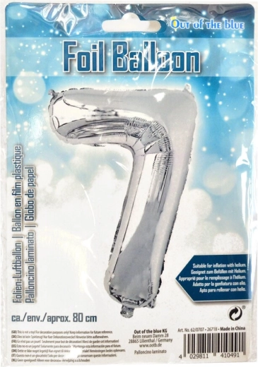 Balon din folie cifra 7 argintiu 80 cm