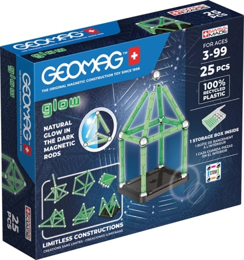 Geomag Glow set magnetic de construcție fosforescent din plastic reciclat, 25 de piese