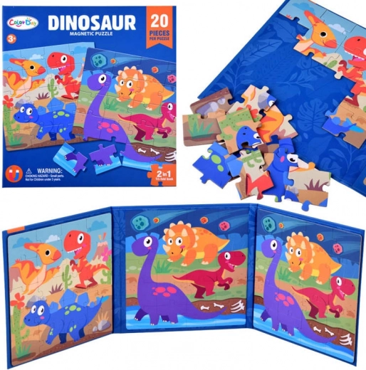 Carte magnetică puzzle cu dinozauri, 40 piese