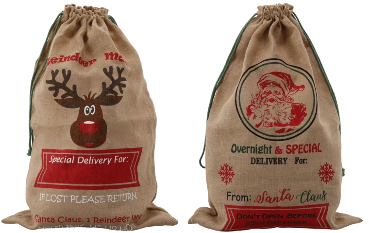 Saci cadou de Crăciun din iută 60 × 90 cm, pachet 10 buc