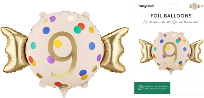 Balon aniversar din folie Cukierek – cifra 9 (bom­bon)