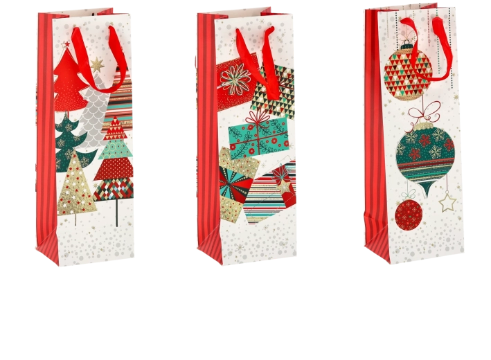 Pungă cadou de Crăciun pentru vin din hârtie rezistentă