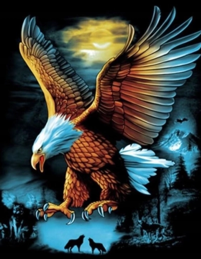 Pictură cu diamante Vultur la lună plină 30 × 40 cm