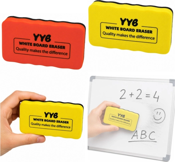 Burete magnetic pentru tablă cu ștergere uscată din spumă și fetru galben 10,5 cm - 1 bucată
