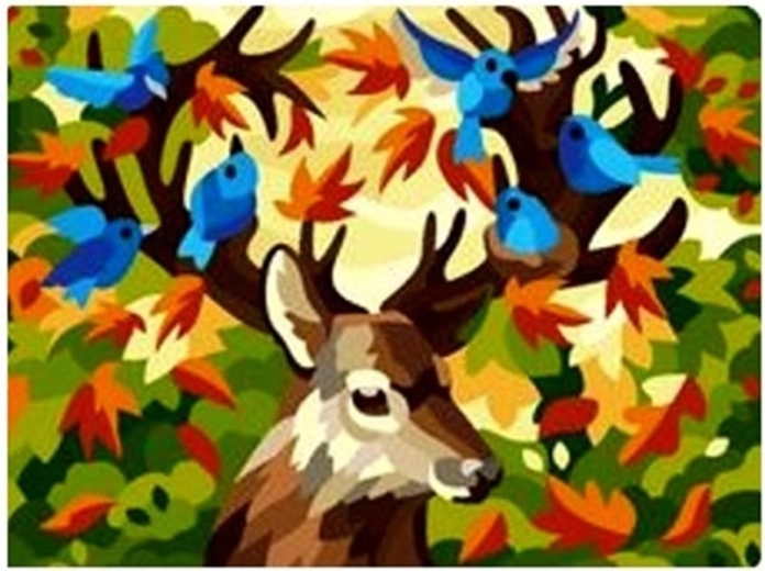 NORIMPEX Pictură pe numere Cerb cu păsări 40 x 50 cm