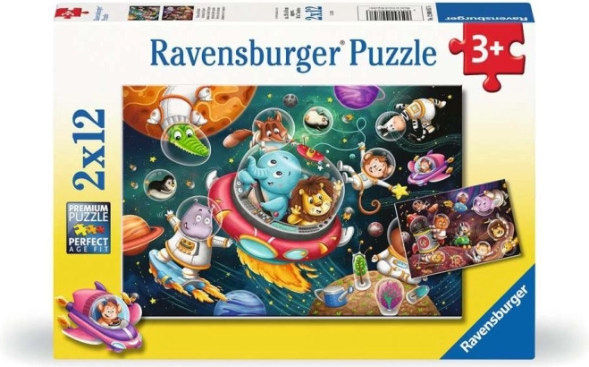 Puzzle Animăluțe în spațiu 2x12 piese Ravensburger