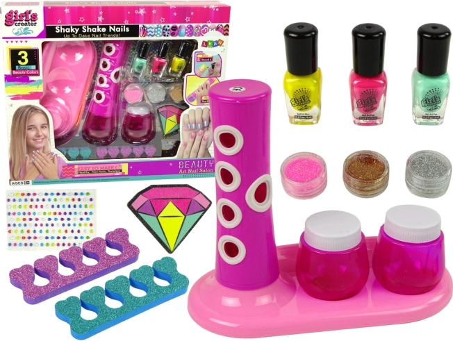 Set de pictura unghii cu distribuitor de glitter și autocolante