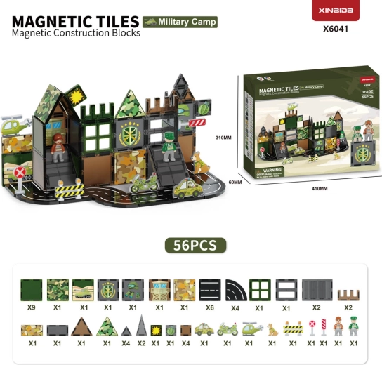 Set de construcție magnetic cu bază militară, 56 de piese