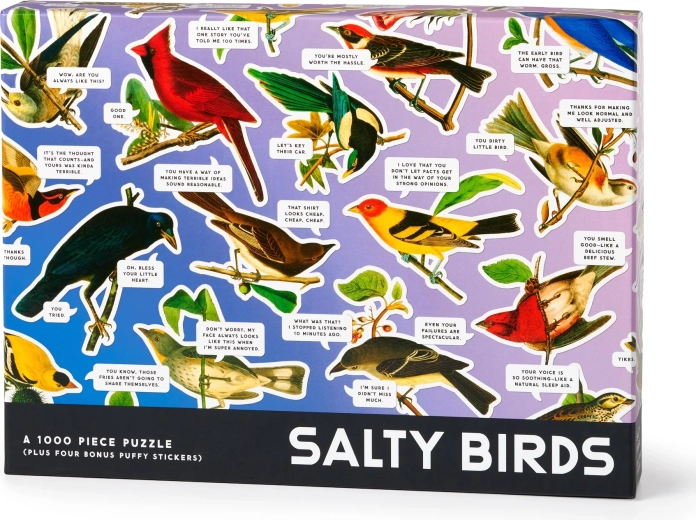 Puzzle Galison Salty Birds, 1000 de piese, cu autocolante 3D bonus
