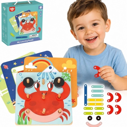 Mozaic din lemn și puzzle de înșirare 30 de piese Tooky Toy