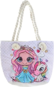 Geantă din material textil de umăr, prințesă cu unicorn