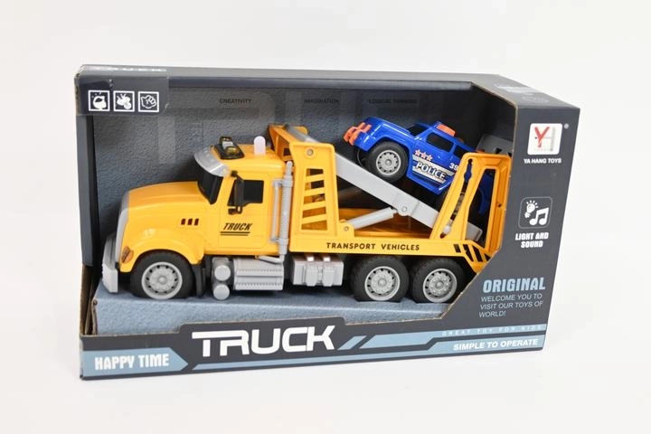Camion de tractare cu mașinuță, cu lumină și sunet