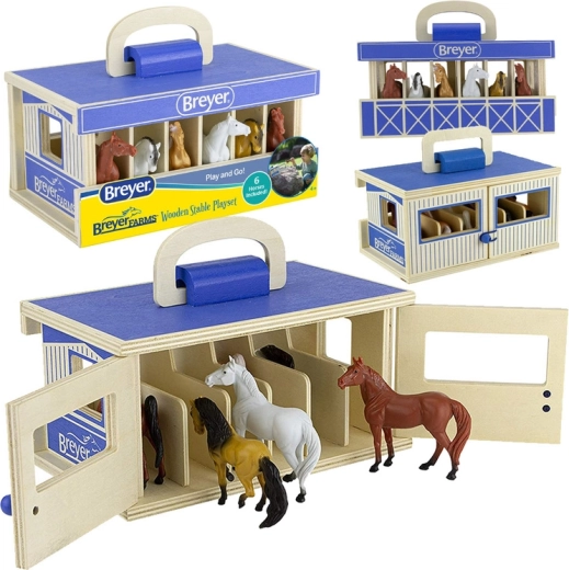 Breyer Stablemates Farms – grajd din lemn portabil cu 6 cai