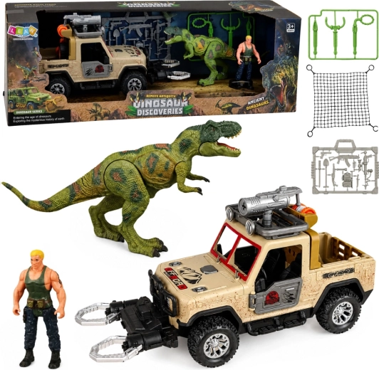 Set de vânătoare de dinozauri cu T-Rex, vehicul off-road cu sunete și figurină