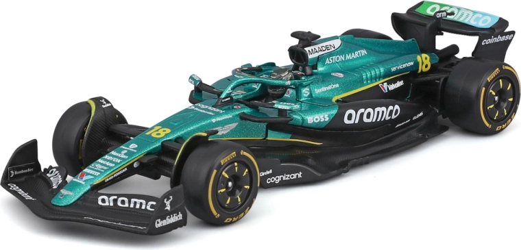 Model Bburago Formula 1 Aston Martin AMR25 2025 #18 Lance Stroll 1:43 în cutie acrilică