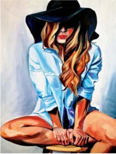 Norimpex pictură cu diamante femeie cu pălărie și cămașă 30 × 40 cm