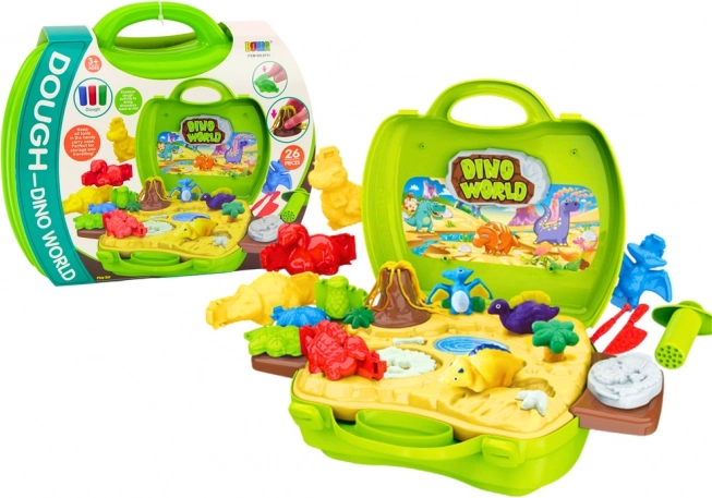 Plastilină lumea dinozaurilor în valiză – forme și instrumente, verde