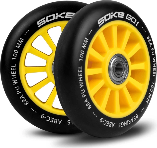 Roți galbene pentru trotinetă 100 mm SOKE – set 2 buc