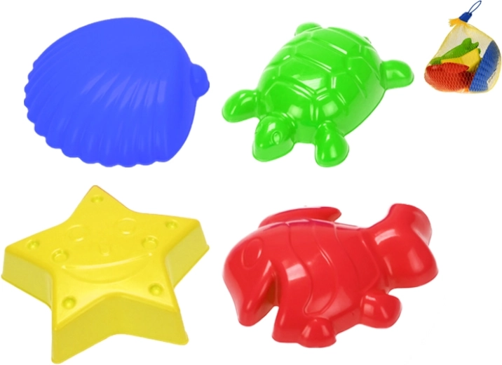 Forme de nisip din plastic, 4 bucăți, în plasă (10m+)