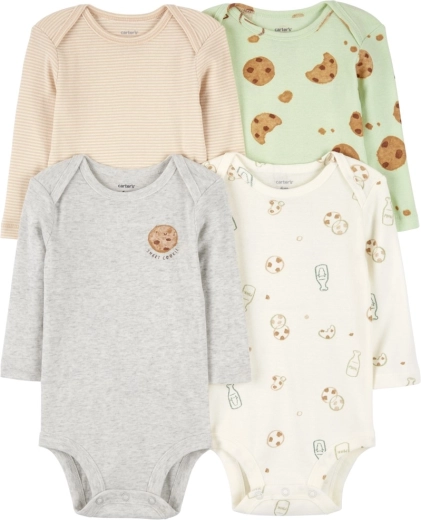 Carter's body pentru bebeluși cu mânecă lungă Milk & Cookies, set de 4, măr. 56