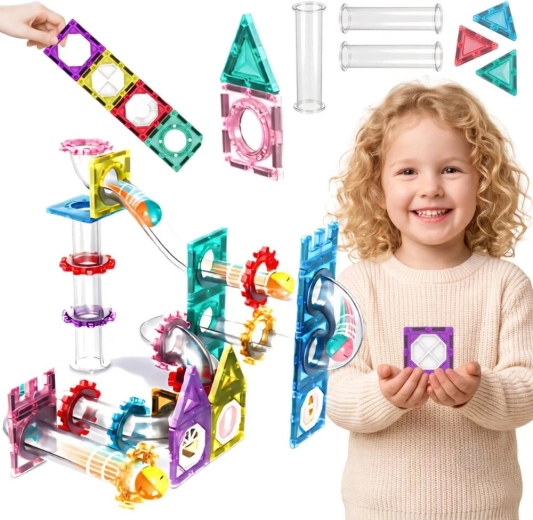 WOOPIE set de construcție magnetic 3D cu pistă pentru bile, 126 de piese