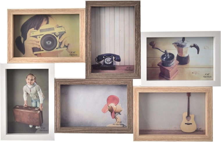 Ramă foto din lemn pentru 6 fotografii 50 × 32 cm