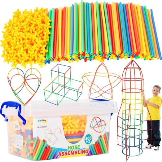 Set de construcție cu paie în cutie, 400 piese