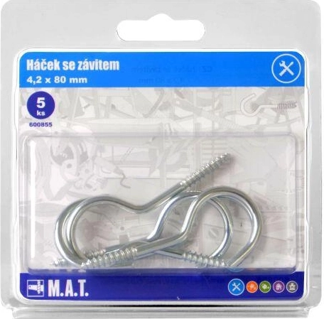 Cârlig cu filet 80 × 4,2 mm, zincat, 5 buc