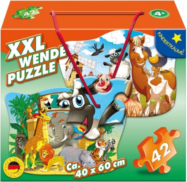 M.I.C. puzzle față-verso cu animăluțe de la fermă și din grădina zoologică, 42 de piese