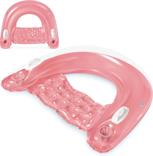 Fotoliu plutitor gonflabil cu suporturi pentru băuturi roz INTEX 147 × 99 cm