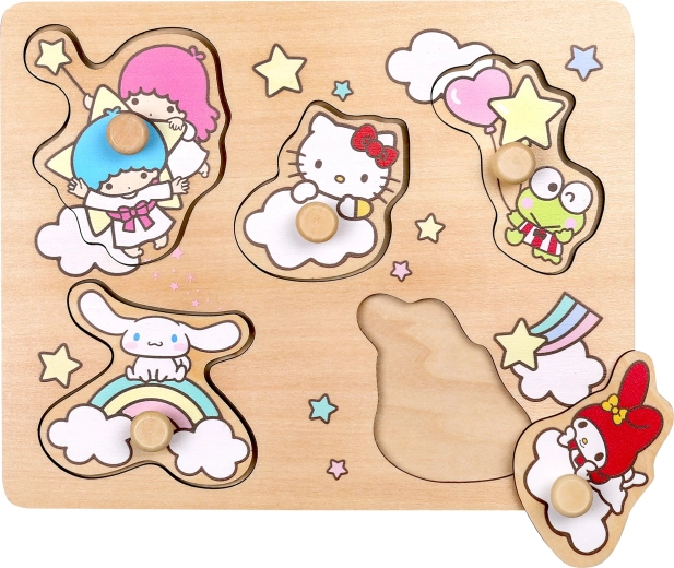 Puzzle din lemn de tip încastrare cu mânere Hello Kitty