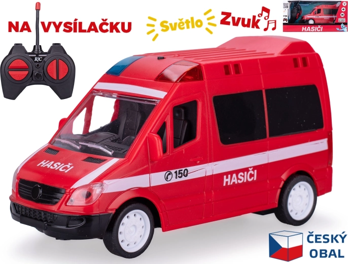 Mașină de pompieri RC 17 cm cu telecomandă și efecte luminoase și sonore