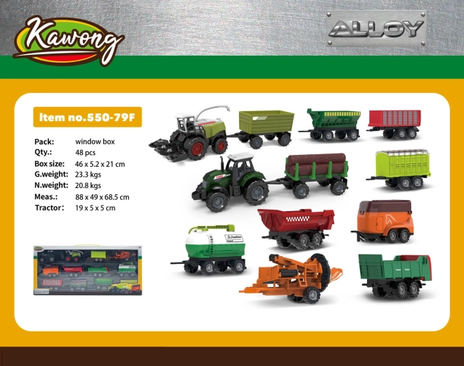 Set metalic cu tractor și combină, cu remorci