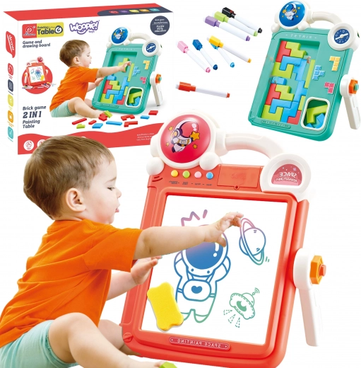 Woopie tablă dublă pentru desen și joc tetris 2în1, portocaliu