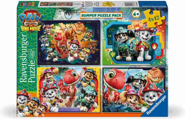 Ravensburger Patrula cățelușilor: puzzle cu filmul Dinozaurii, 4 x 42 de piese