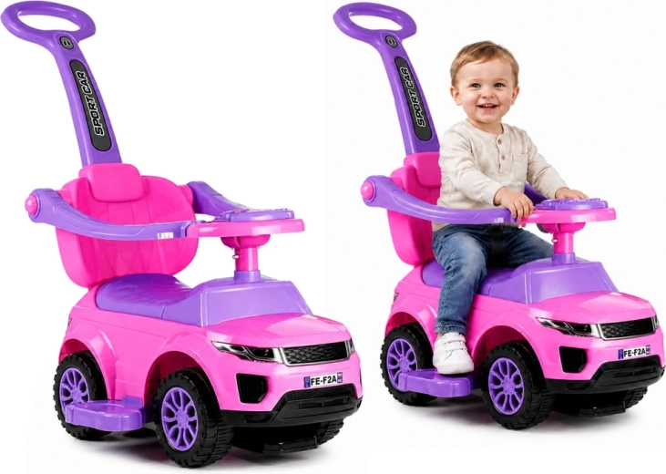 Mașinuță de împins pentru copii cu mâner de ghidare Sport car, roz