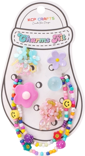 Set de accesorii decorative pentru papuci – smiley-uri vesele și flori colorate
