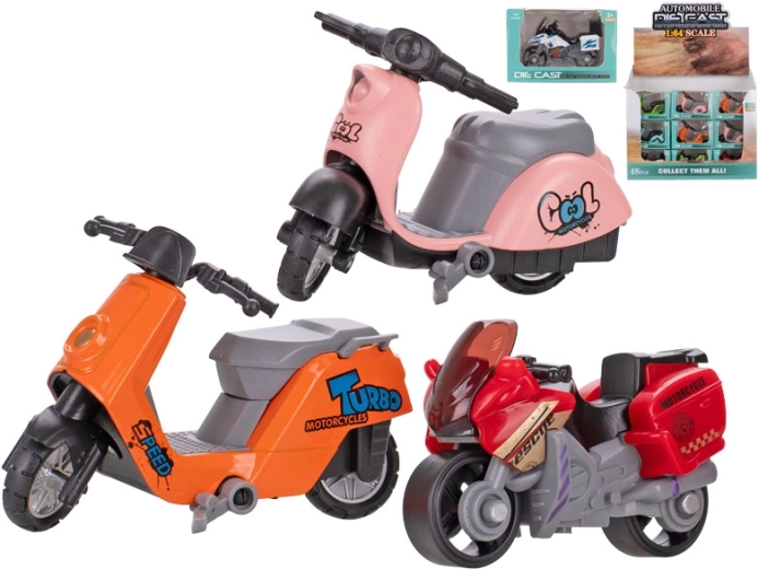 Motocicletă metalică 1:64 cu mers liber, 7 cm