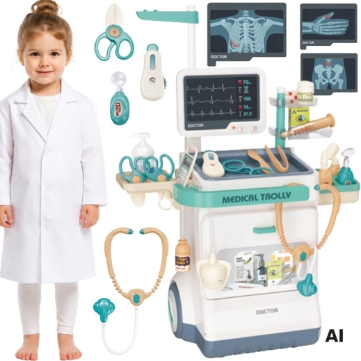 Woopie cărucior medical mic doctor cu EKG, sunet și lumină - 1 bucată