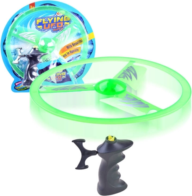 Disc zburător cu lansator și efect luminos – Verde