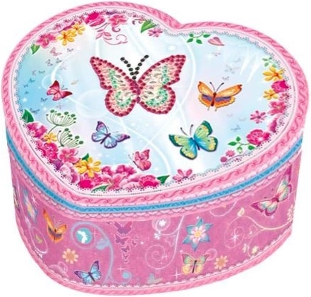 Cutiuță muzicală în formă de inimă cu fluturi