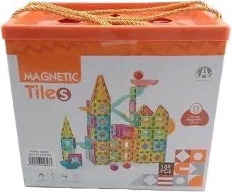 Set de construcție magnetic pentru traseu cu bile, castel, 139 de piese