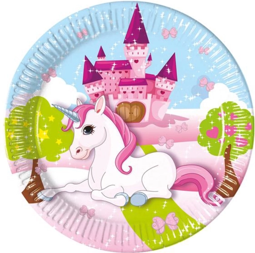 Farfurii de hârtie Unicorn 20 cm, 8 buc