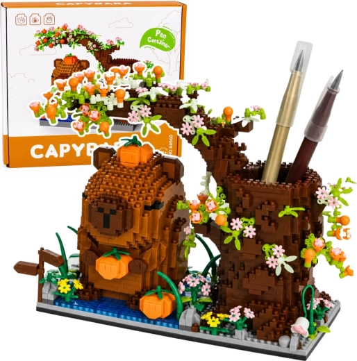 Mini set de construcție capibară cu iaz – organizator pentru pixuri (1800 de piese)